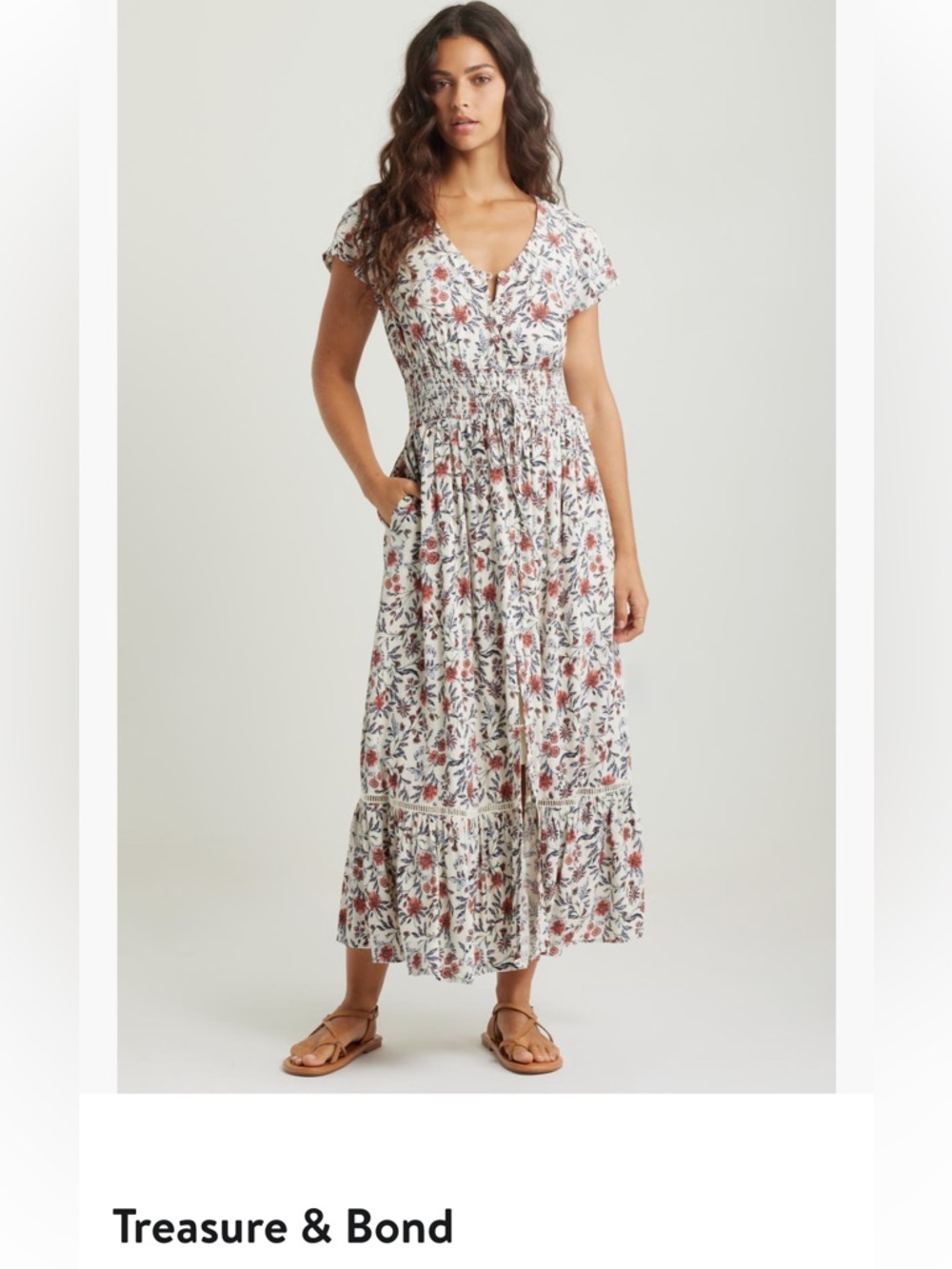 Treasure & Bond Floral Midi Dress in Red and Blue